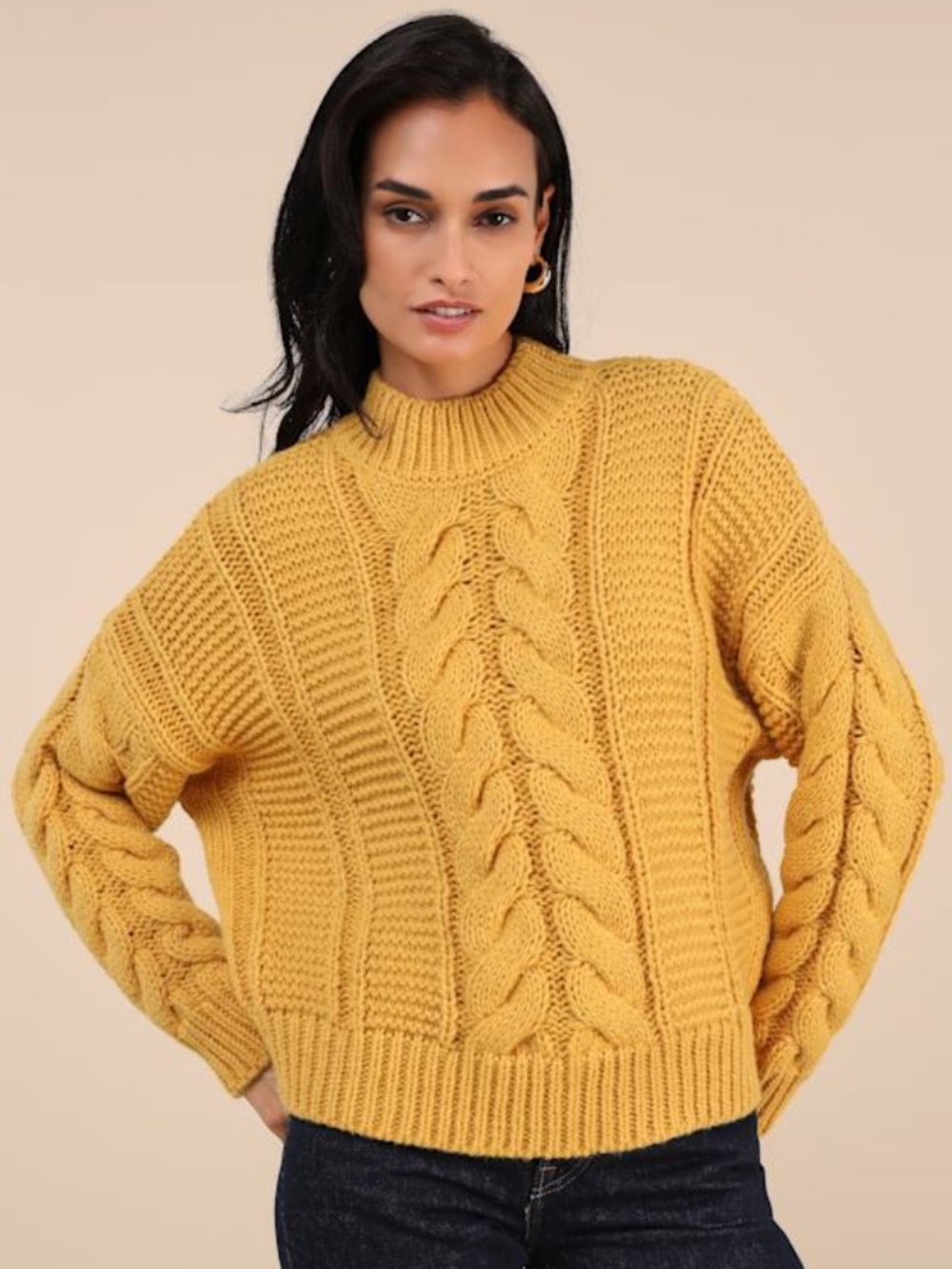 Lulus Timeless Warmth Mustard Yellow Cable Knit Pullover Sweater - Size S